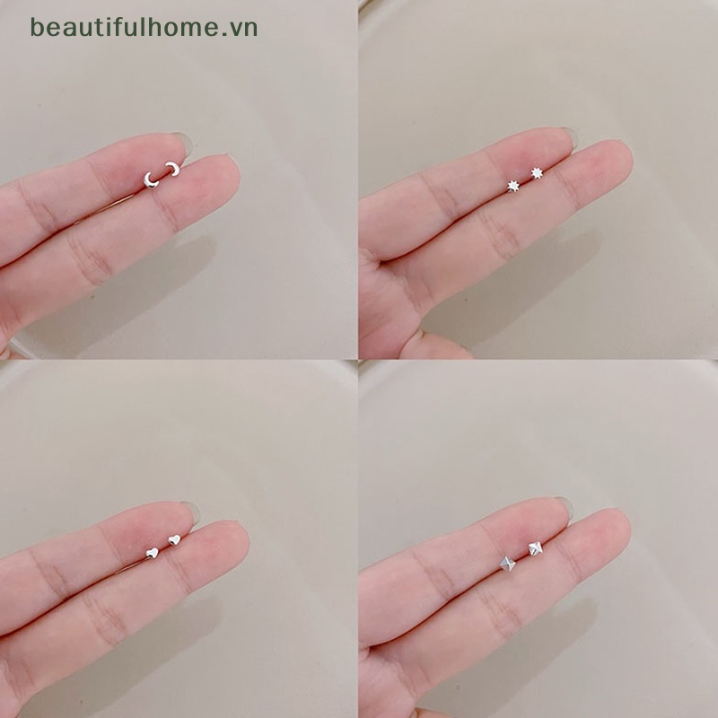Bông Tai Hình Trái Tim / Ngôi Sao / Mặt Trăng Mini Đơn Giản Cho Nữ