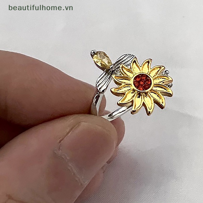 Nhẫn Mở Hình Hoa Hướng Dương / Ong Bằng Đồng Zircon Xoay Được Giúp Giảm Căng Thẳng Điều Chỉnh Được Thời Trang Cho Nữ [beauty]