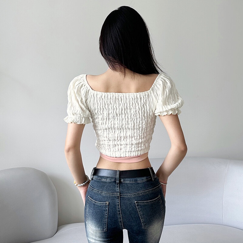 Weird Puss Áo Thun Crop Top Tay Ngắn Cổ Yếm Đơn Giản Thời Trang Mùa Hè Dành Cho Nữ