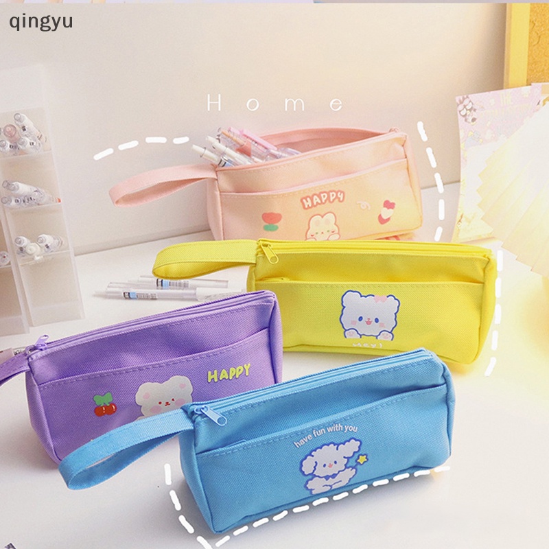 Túi Đựng Bút Bằng Vải Canvas In Hình Thỏ Màu Sắc Ngọt Ngào