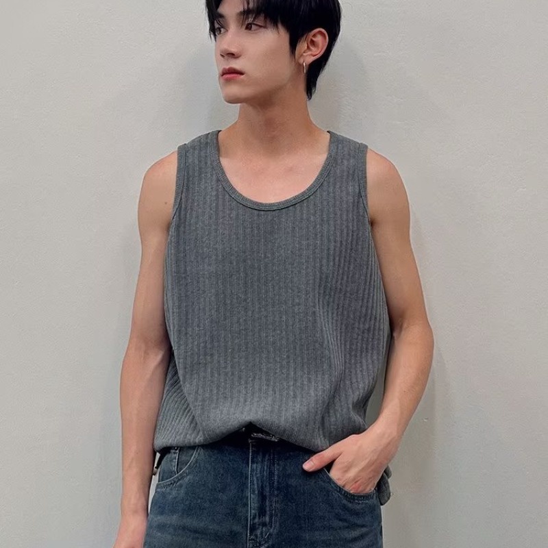 Yazhiniao Áo Ba Lỗ Dệt Kim cotton Màu Trơn Đơn Giản Thời Trang Mùa Hè Cho Nam