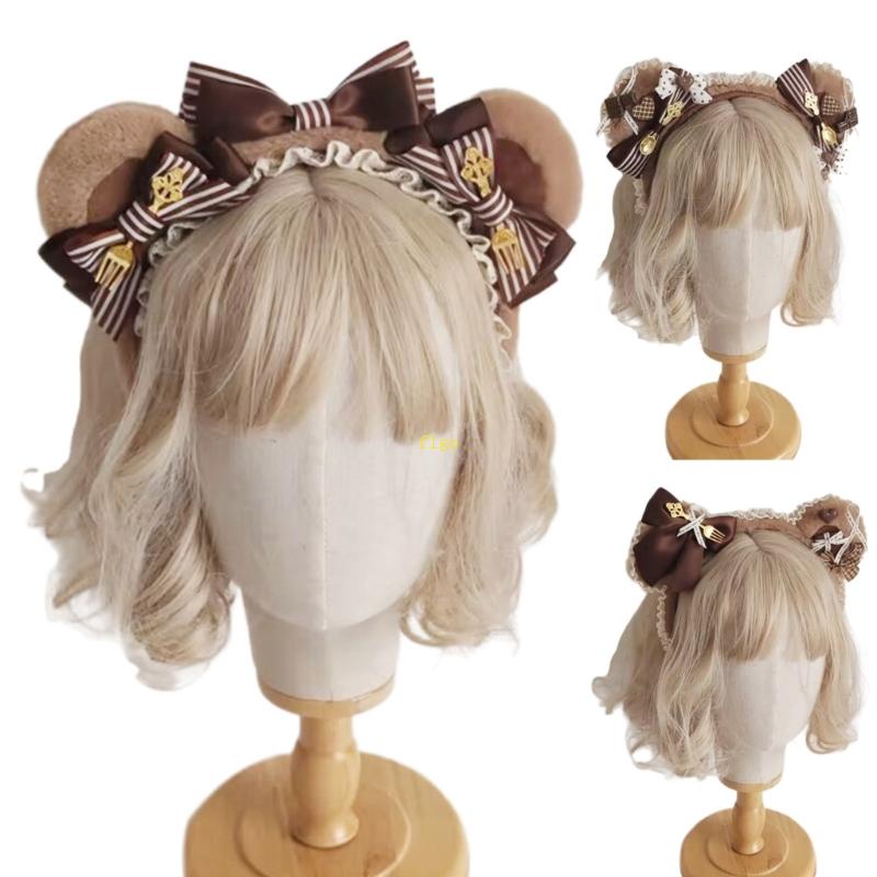 Flgo Băng Đô Tai Thỏ Xếp Ly Phối Ren Dành Cho Nữ Dự Tiệc Lễ Hội