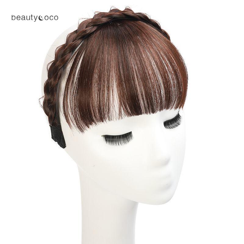 Beautycoco🍊Băng Đô Tóc Giả Kiểu Tóc Tết Bím Liền Mạch Có Mái Cho Nữ