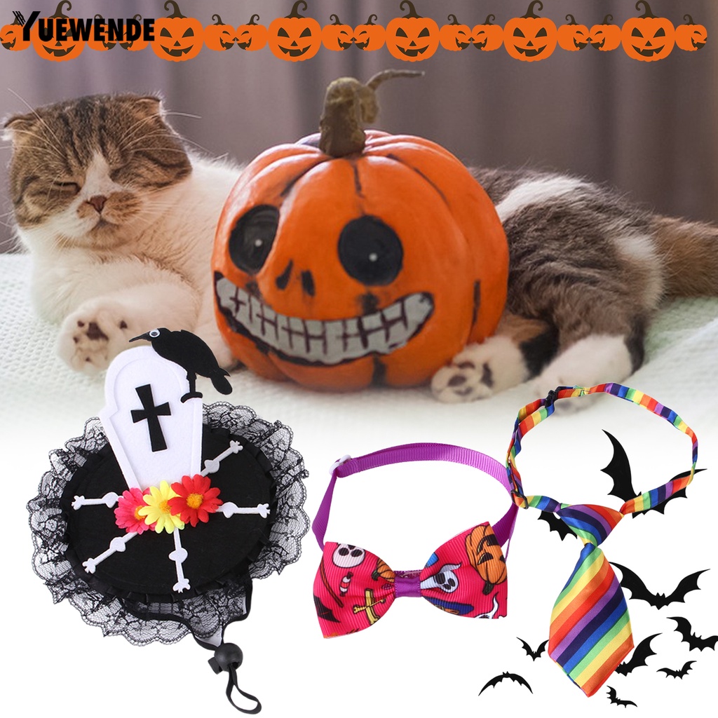 Yq.e 1 Set Phụ Kiện Cài Cổ + Mũ Hóa Trang Halloween Họa Tiết Hoa Siêu Nhẹ Có Thể Điều Chỉnh Cho Thú Cưng