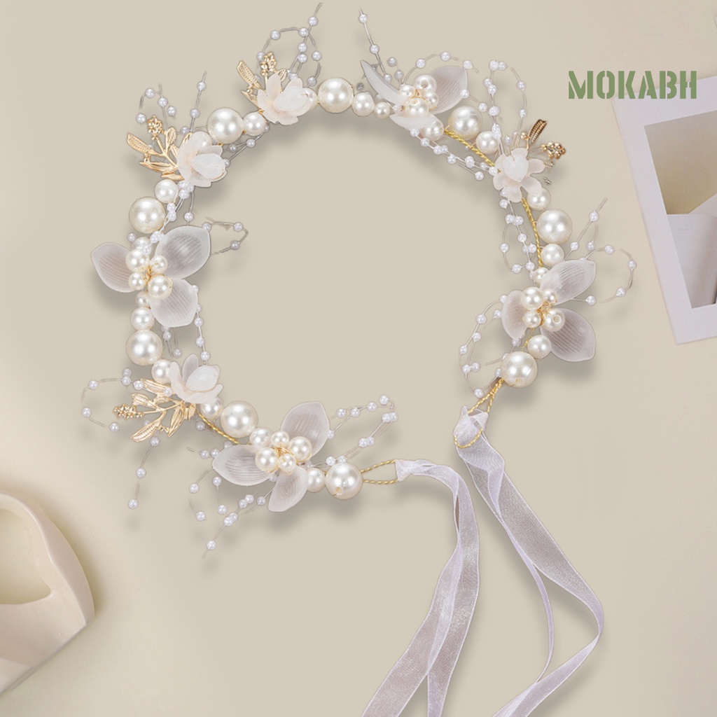 Băng Đô Đính Hoa Ngọc Trai Giả Thắt Nơ Ruy Băng Lãng Mạn Có Thể Điều Chỉnh Trang Trí Tóc Cho Bé Gái