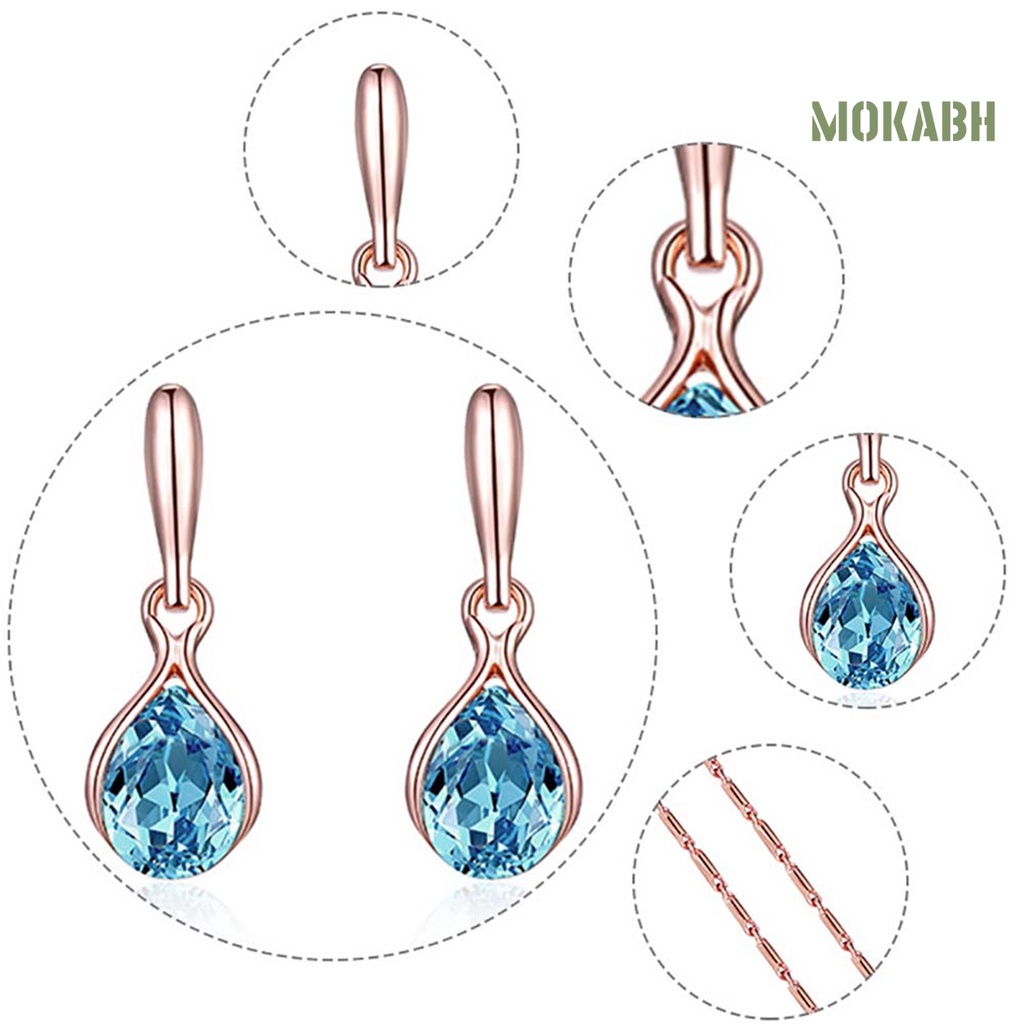 Bộ Vòng cổ + Bông Tai Đính Đá Zircon Hình Giọt Nước Cho Nữ