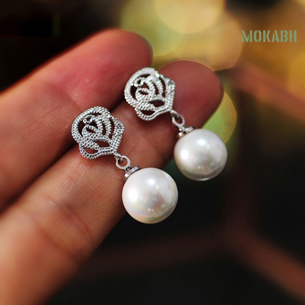 [Mokabh] Khuyên Tai Hợp Kim Tròn Đính Ngọc Trai Giả Thoải Mái Mặc Hàng Ngày Cho Nữ