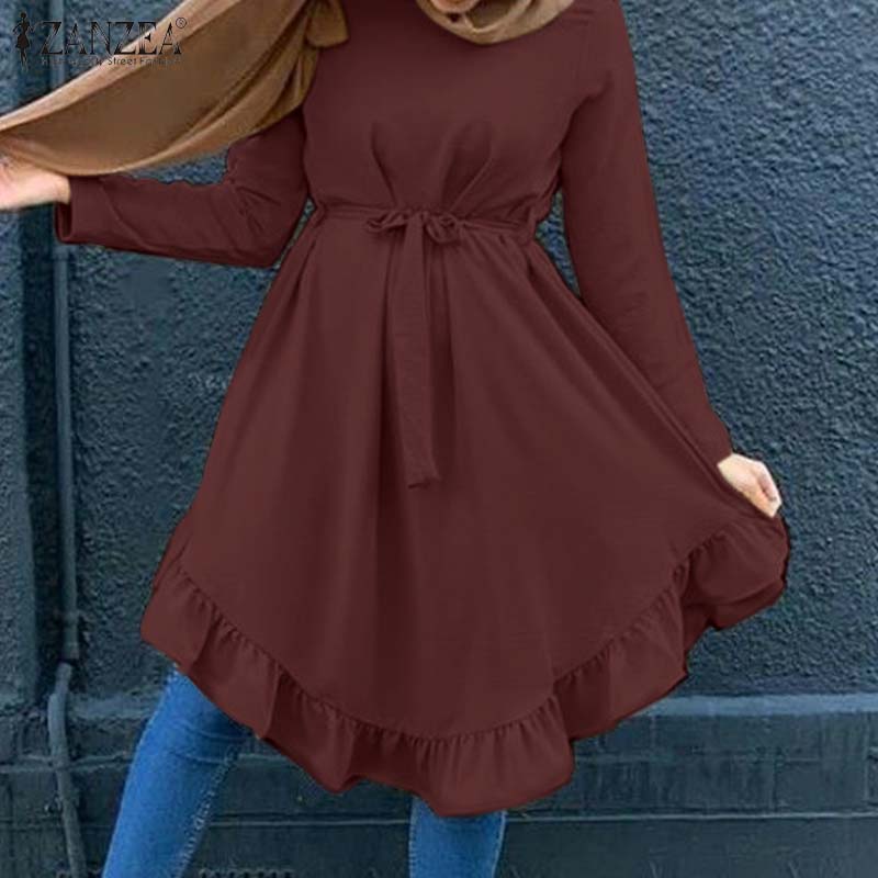 Zanzea Áo Kiểu Dài Tay Màu Trơn Có Dây Thắt Eo Tháo Rời Được Dành Cho Nữ