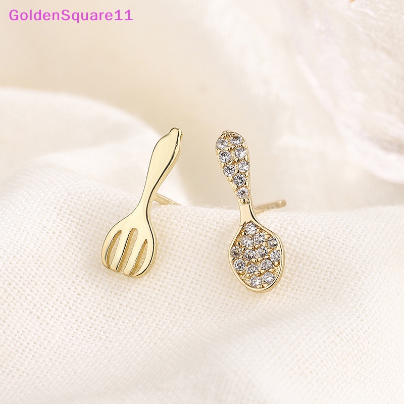 Bông Tai Hình Chiếc Nĩa Đính Pha Lê Mini Màu Vàng Cá Tính Cho Nữ