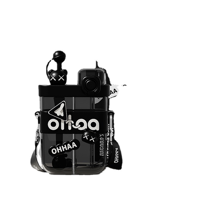 Bình Nước 800ml Hai Ngăn Bằng Nhựa PCTG Họa Tiết Hoạt Hình Dễ Thương