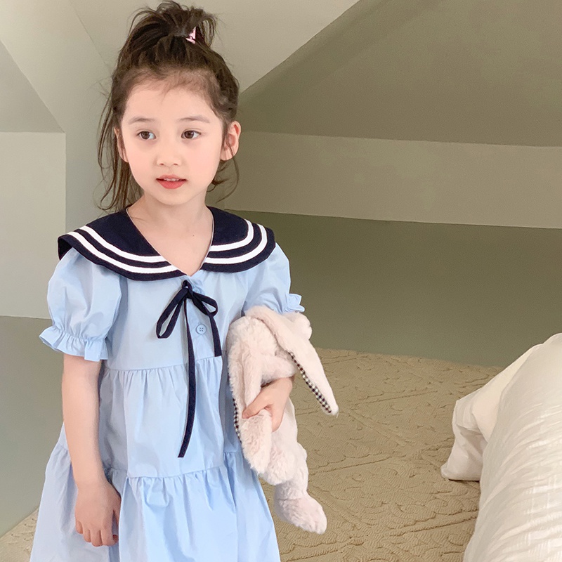 Đầm Tay Phồng Cổ Thủy Thủ Thời Trang Mùa Hè Hàn Quốc Cho Nữ