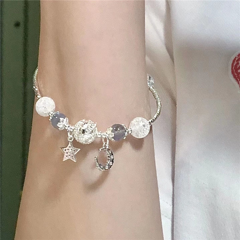 Nóng bán màu xám băng sao mặt trăng vòng đeo tay hàn quốc mới tay đính cườm cô gái đồ trang sức tay
