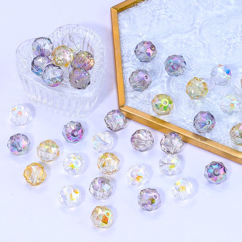 Set 50 Hạt Thủy Tinh Tròn 8mm / 10mm Làm Trang Sức Thủ Công DIY