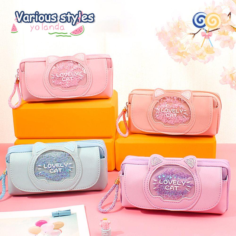 Túi Đựng Bút Bằng Vải Bạt Ba Lớp Hình Mèo Đáng Yêu