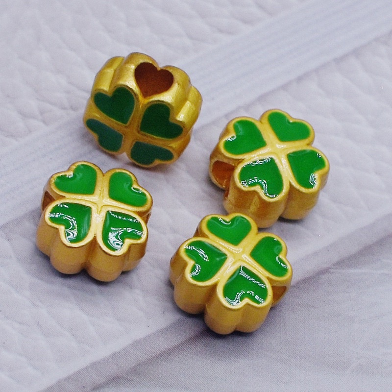 🔥 GIÁ SỈ 🔥 Charm cỏ 4 lá mạ vàng màu xanh - PL183