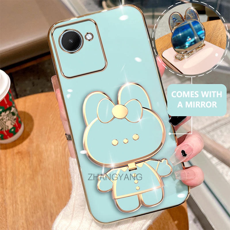 ốp lưng Realme c30 c30s Ốp Điện Thoại Mạ Điện Hình Thỏ 3D Có Giá Đỡ Xoay 360° Độ Ốp Điện Thoại silicone Tự mang gương