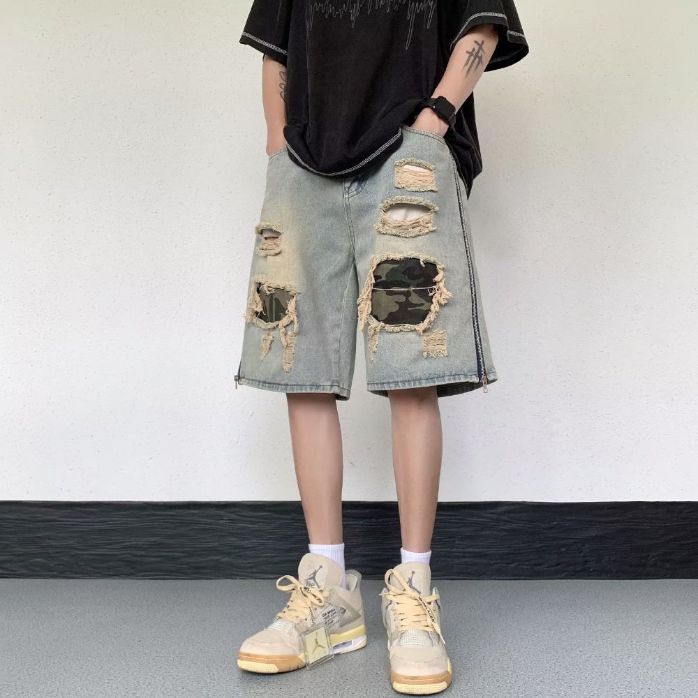 Quần Short Denim Dáng Rộng Phối Rách Thời Trang Mùa Hè Cá Tính