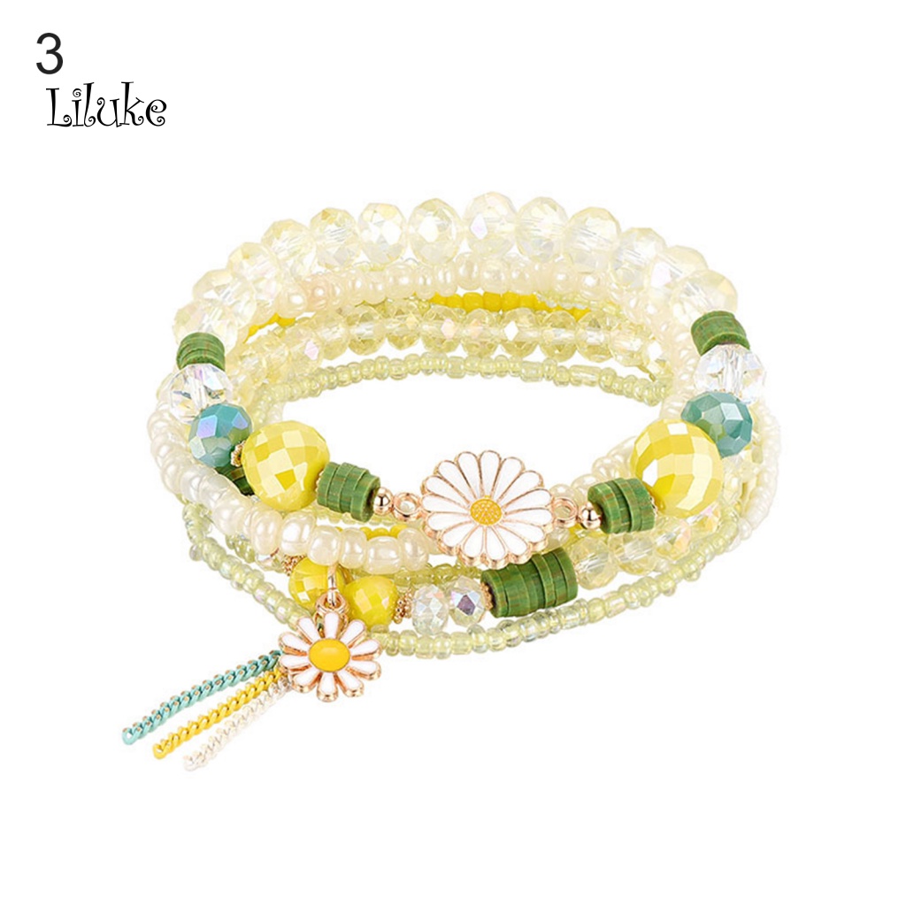Vòng Tay Hợp Kim Xỏ Hạt Nhiều Lớp Màu Trơn Phong Cách Bohemian
