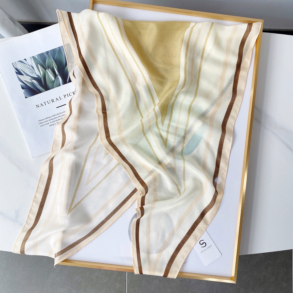 Khăn Choàng Cổ Bằng Lụa Mỏng Họa Tiết Hình Học Đính Kim Cương Giả Thời Trang Mùa Hè Phong Cách Hàn Quốc Cho Nữ