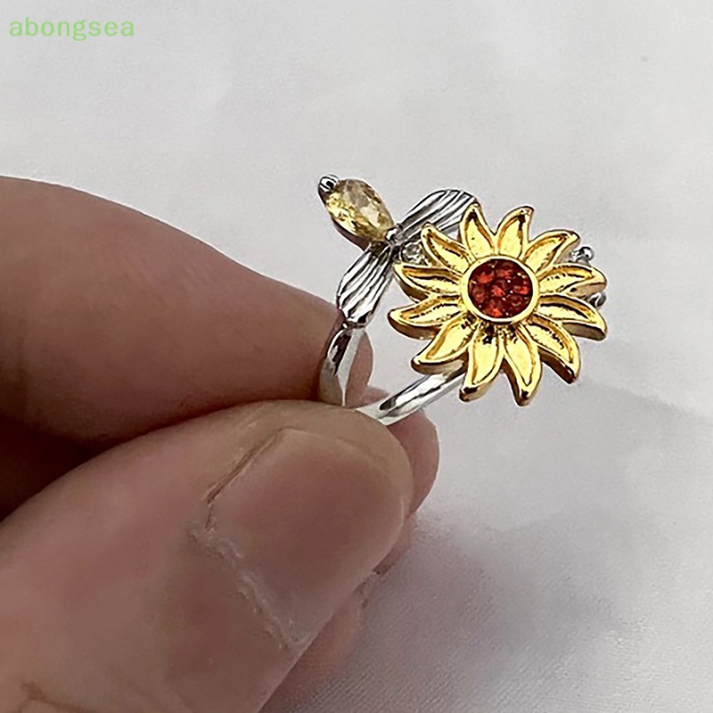 Nhẫn Đồng Đính Đá Zircon Giải Tỏa Căng Thẳng Hình Hoa Hướng Dương Ong Xoay Điều Chỉnh Được Thời Trang Cho Nữ