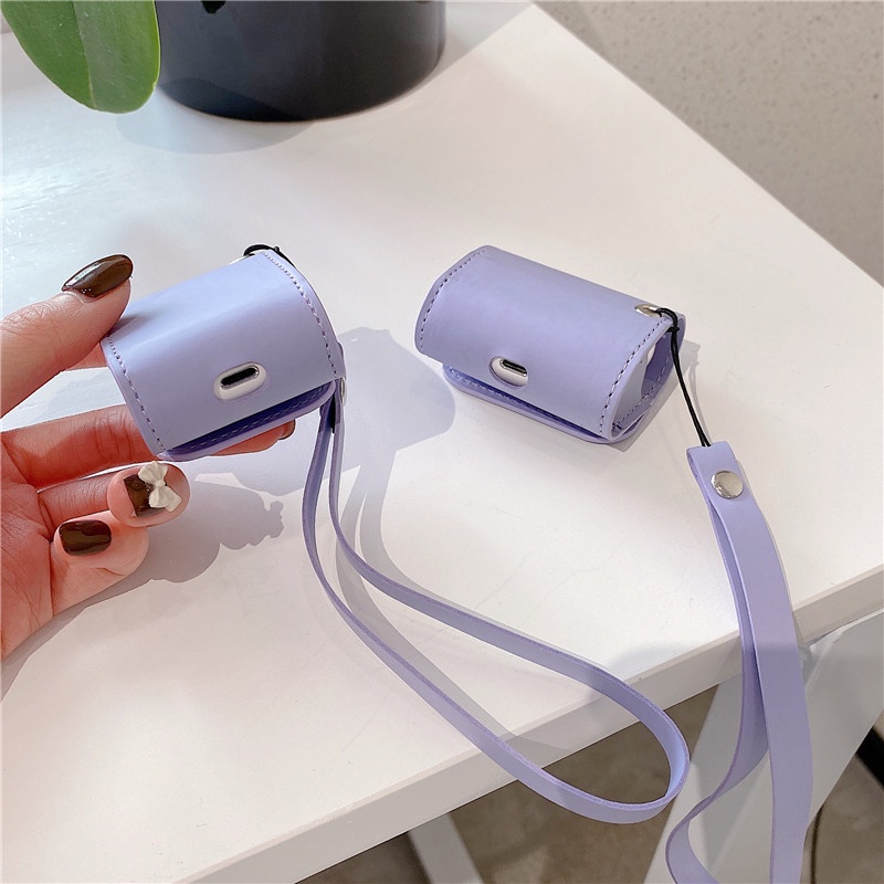 Vỏ Bảo Vệ Hộp Sạc Tai nghe không dây AirPods 1 2 3 4 Pro inPods i12 Bằng Da Màu Tím Họa Tiết Hoạt Hình Dễ Thương Chống
