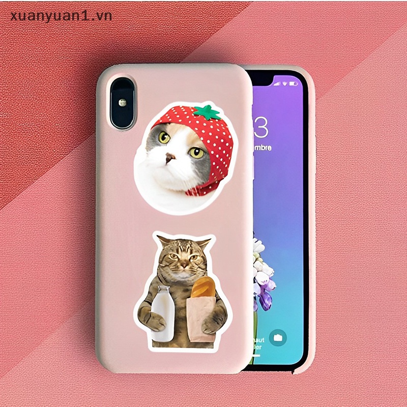 Set 50 Miếng Dán Trang Trí Hình Mèo Phong Cách Vintage