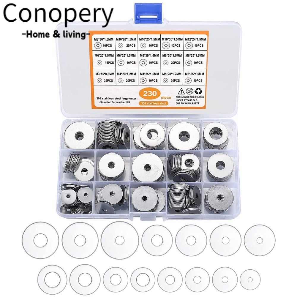 CONOPERY FENDER Bộ 230 Vòng Đệm Bằng Thép Không Gỉ 15 Kích Cỡ Tiện Dụng