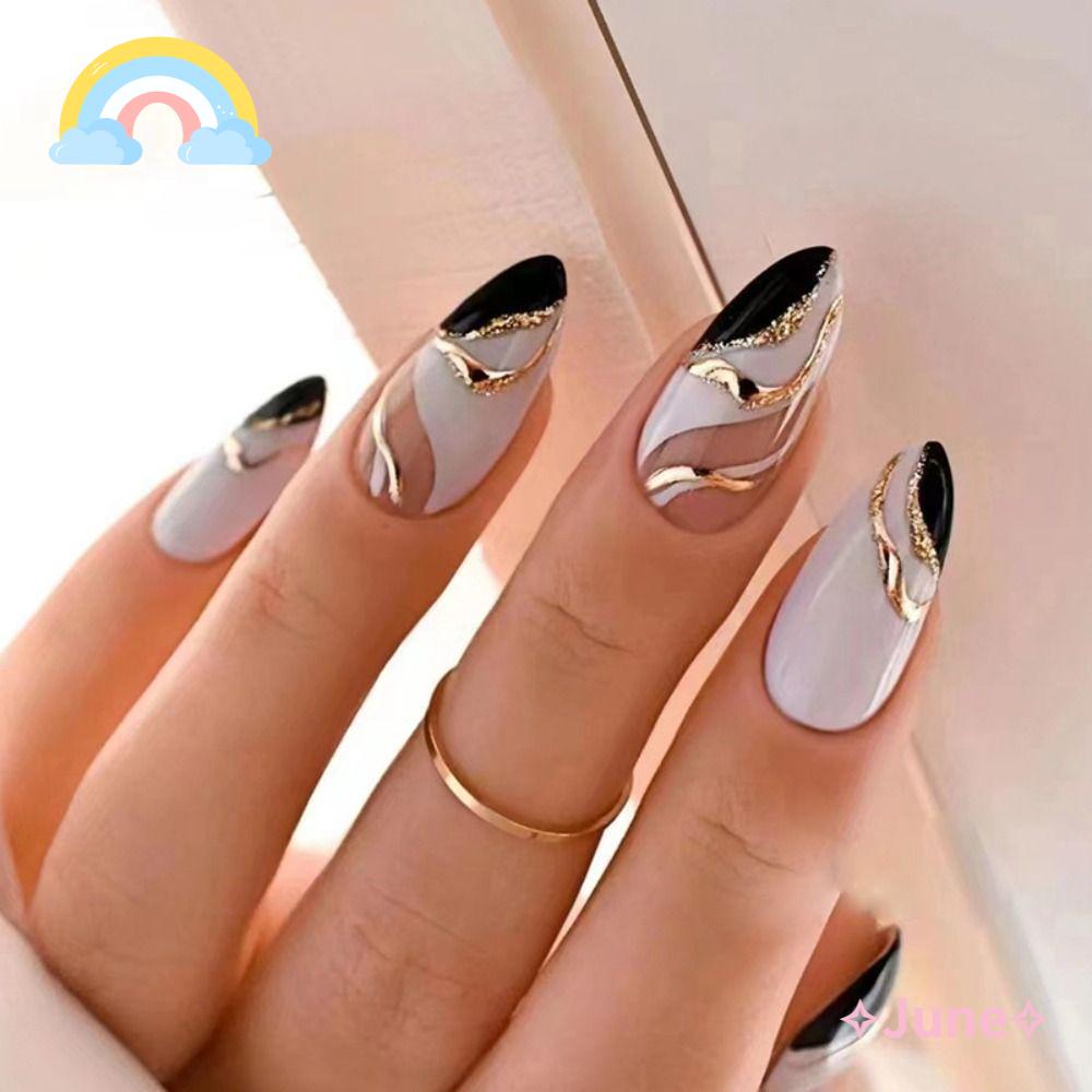 JUNE Bộ 24 Móng Tay Giả Có Thể Tháo Rời Diy