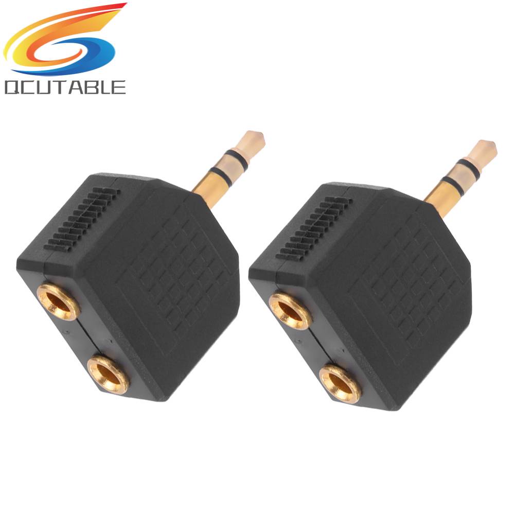 Set 2 Giắc Cắm Âm Thanh Chữ Y Mạ Vàng Chuyển Đổi Từ Đầu Cắm 3.5mm Sang Hai Đầu Cắm 3.5mm