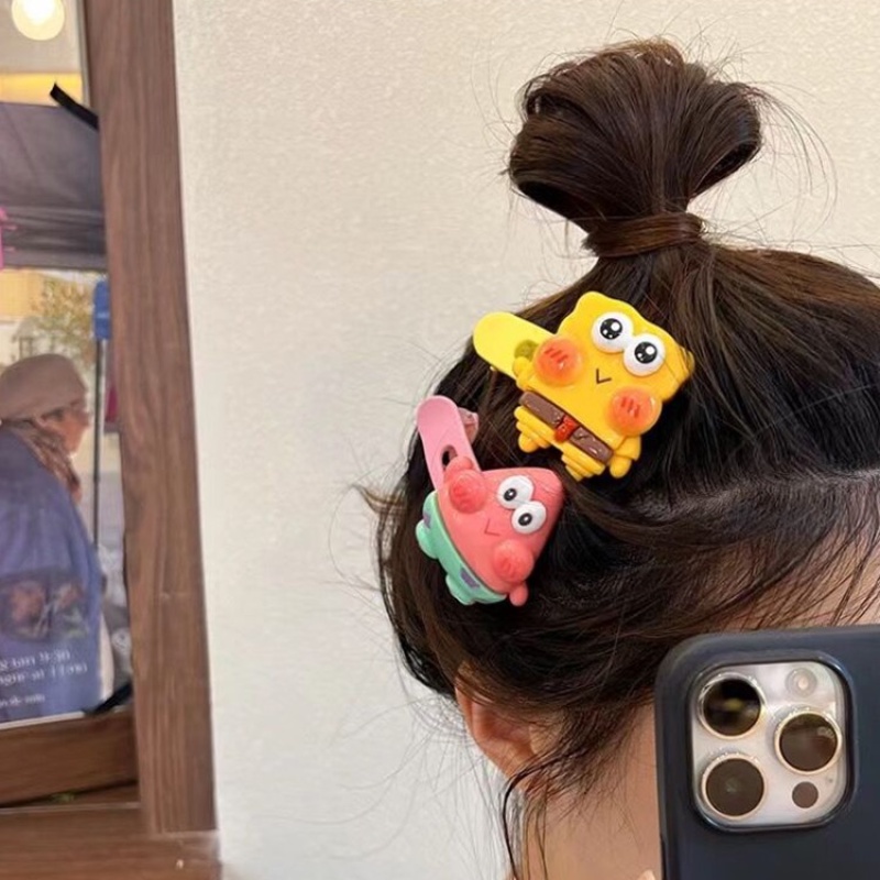 Kẹp Tóc Hình SpongeBob Vuông / Ngôi Sao / Cá Mập Dễ Thương Phong Cách Nhật Hàn Cho Nữ