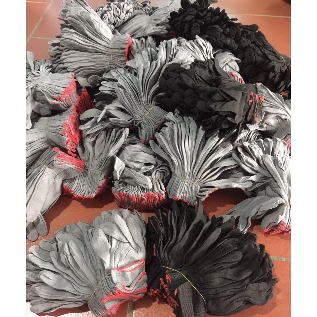 Set 12 đôi Găng tay vải mút đen Găng tay vải mút màu ghi xám /găng tay bảo hộ lao động bao tay lao động.