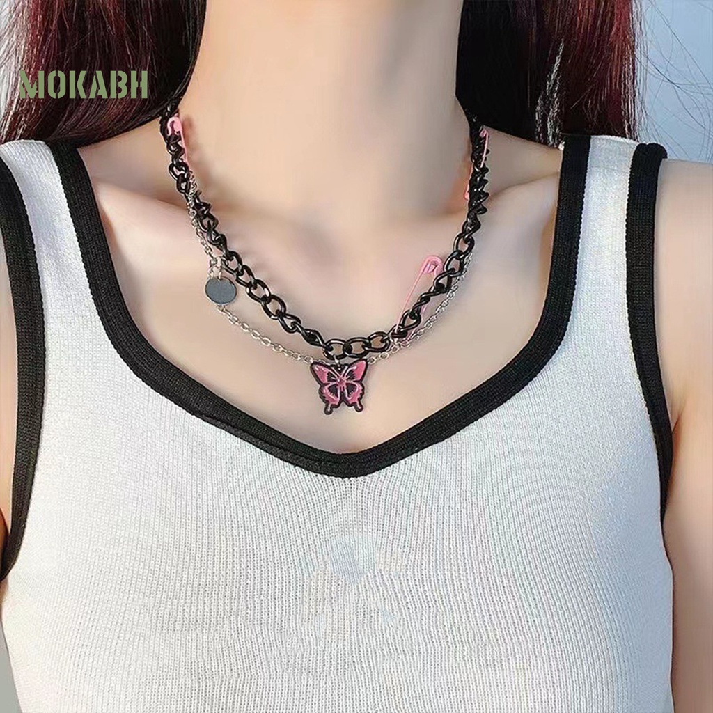 Vòng cổ Hai Lớp Dạng Xích Xoắn Họa Tiết Bướm Cá Tính