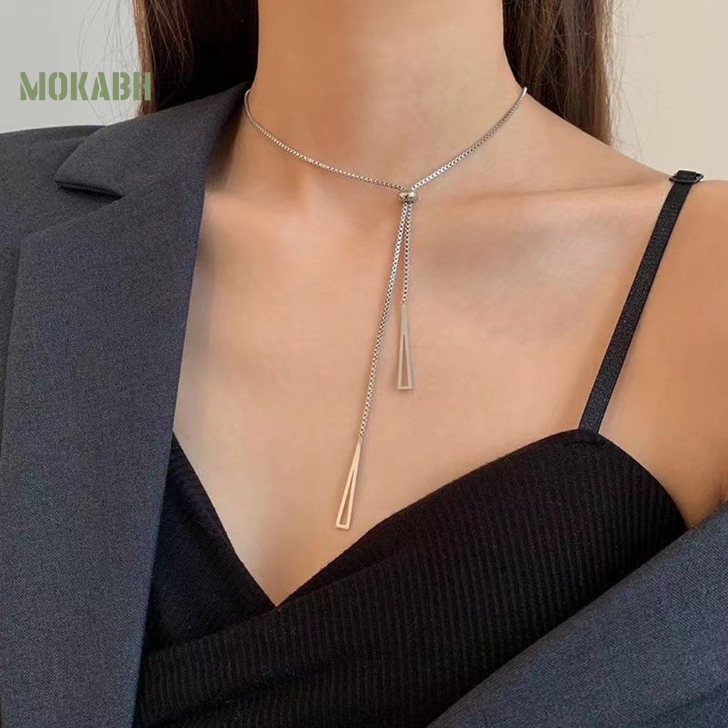 [Mok Abh] Vòng cổ Mặt Hình Tam Giác Rỗng Không Gây Dị Ứng Dễ Điều Chỉnh Trang Trí Quyến Rũ Dành Cho Nữ