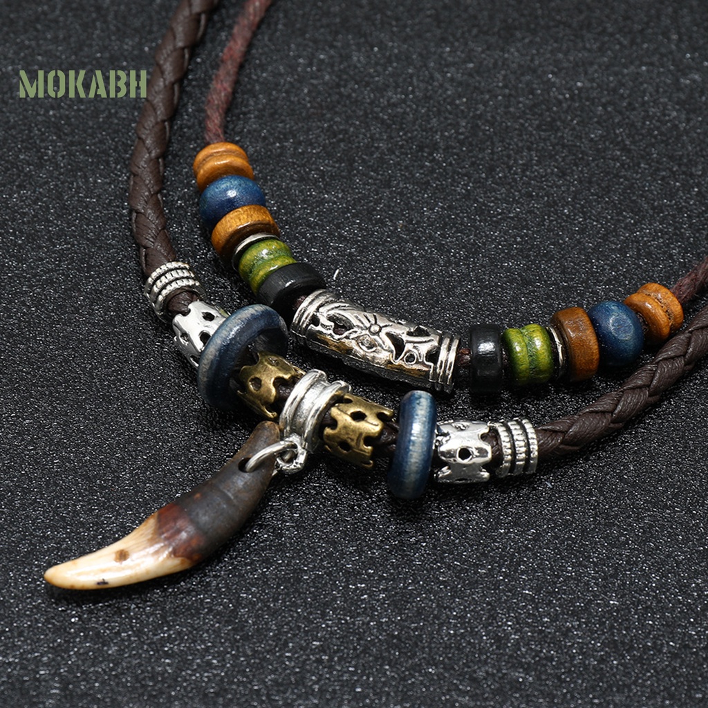 Vòng Cổ Nam Giả Da Nhiều Lớp Phong Cách Retro