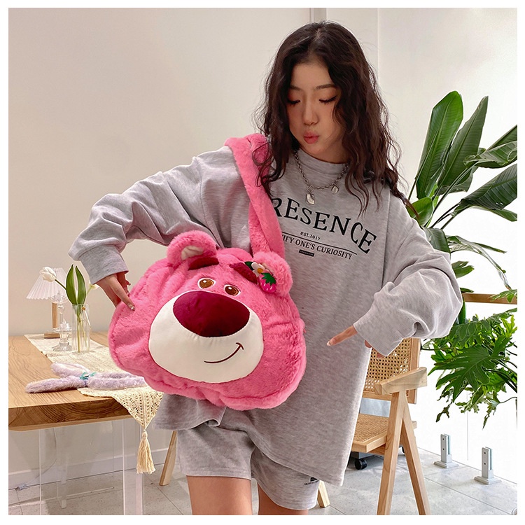 Túi Xách Cỡ Lớn Hình Gấu / Dâu Tây Bằng Lông Nhung Dễ Thương Xinh Xắn Thời Trang 2023