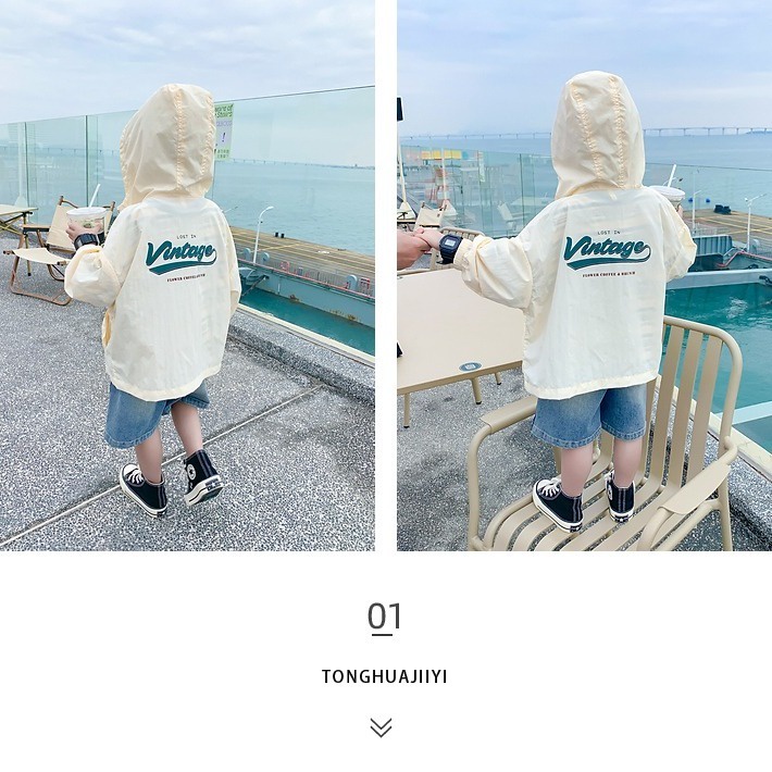 Áo Khoác Lụa Lạnh Mỏng Thoáng Khí Chống Tia Cực Tím Có Mũ Trùm Dễ Thương Thời Trang Mùa Hè Bảo Vệ Cho Bé Trai