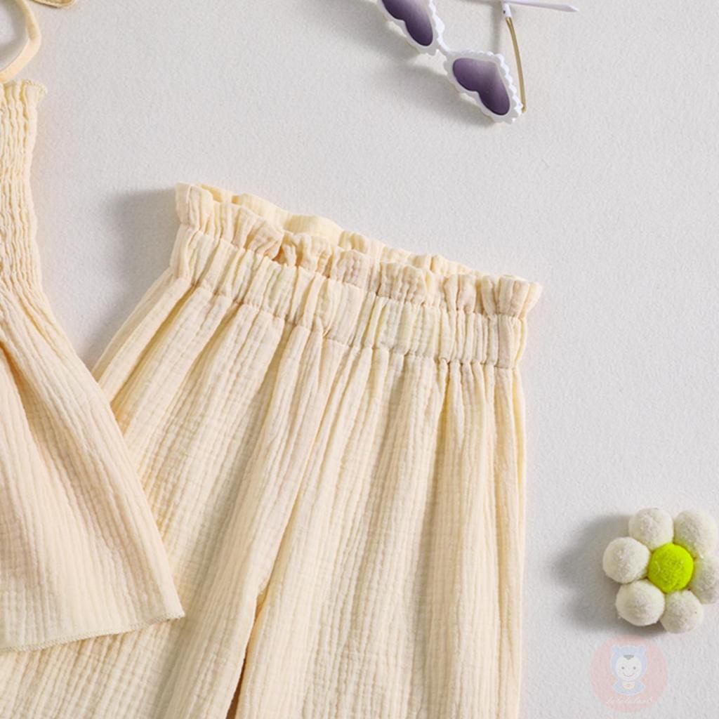 Set Áo hai dây Sát Nách + Quần Dài Phối Ren Hoa Cho Bé Gái LAA6-Kids