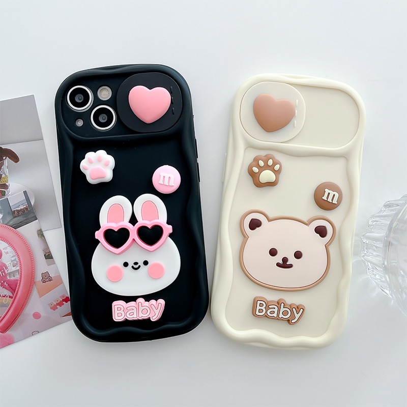 Ốp Điện Thoại TPU Mềm Chống Sốc Hình Gấu Thỏ 3D Cho IPhone 14 13 12 11 Pro Max