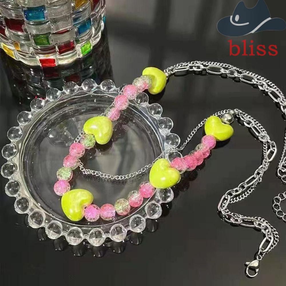 Vòng Cổ Hạt Thủy Tinh Y2K Hình Trái Tim Dễ Thương Có Thể Điều Chỉnh Cho Nữ