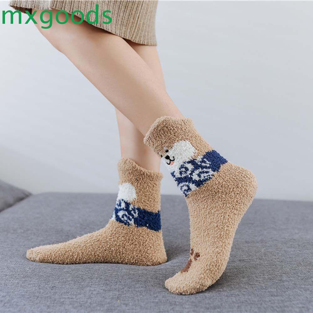 MXGOODS Vớ Lông Cừu San Hô Dày Dặn Ống Vừa Hình Chó Shiba Inu Hợp Thời Trang Thu Đông