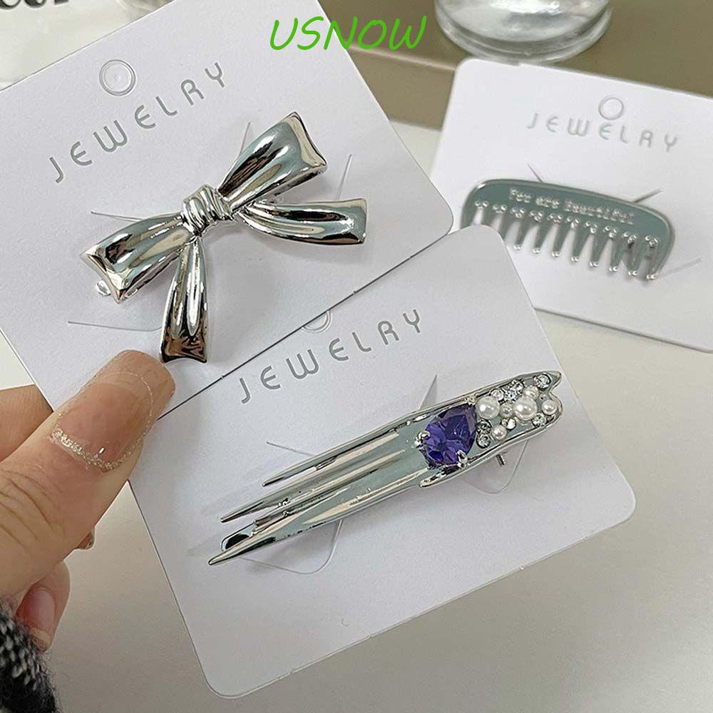 USNOW Kẹp Tóc Nơ Đính Đá Thời Trang Vintage Cho Nữ