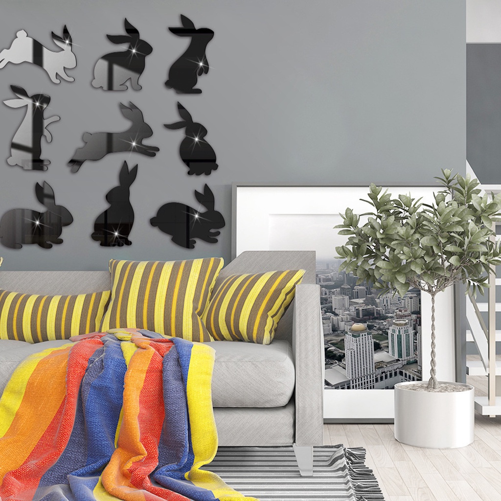 1 Bộ Đề Can Acrylic Tự Dính Hình Thỏ Tráng Gương Trang Trí Nhà Cửa