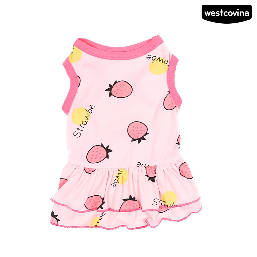 [COD]♞Đầm Công Chúa Mùa Hè Hai Lớp Bằng Vải Cotton Viền Xếp Nếp In Họa Tiết Trái Cây Cho Cún