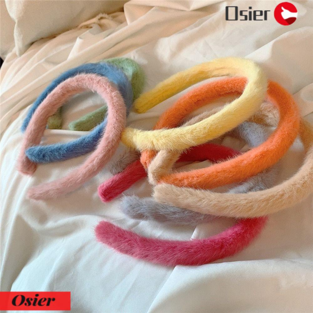 OSIER1 Băng Đô Cài Tóc Lông Màu Trơn Dành Cho Nữ