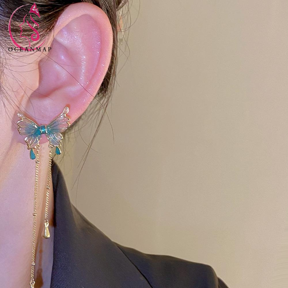 Bông Tai Dáng Dài Hình Cánh Bướm / Côn Trùng Màu Xanh Lá Y2K Thời Trang Dự Tiệc