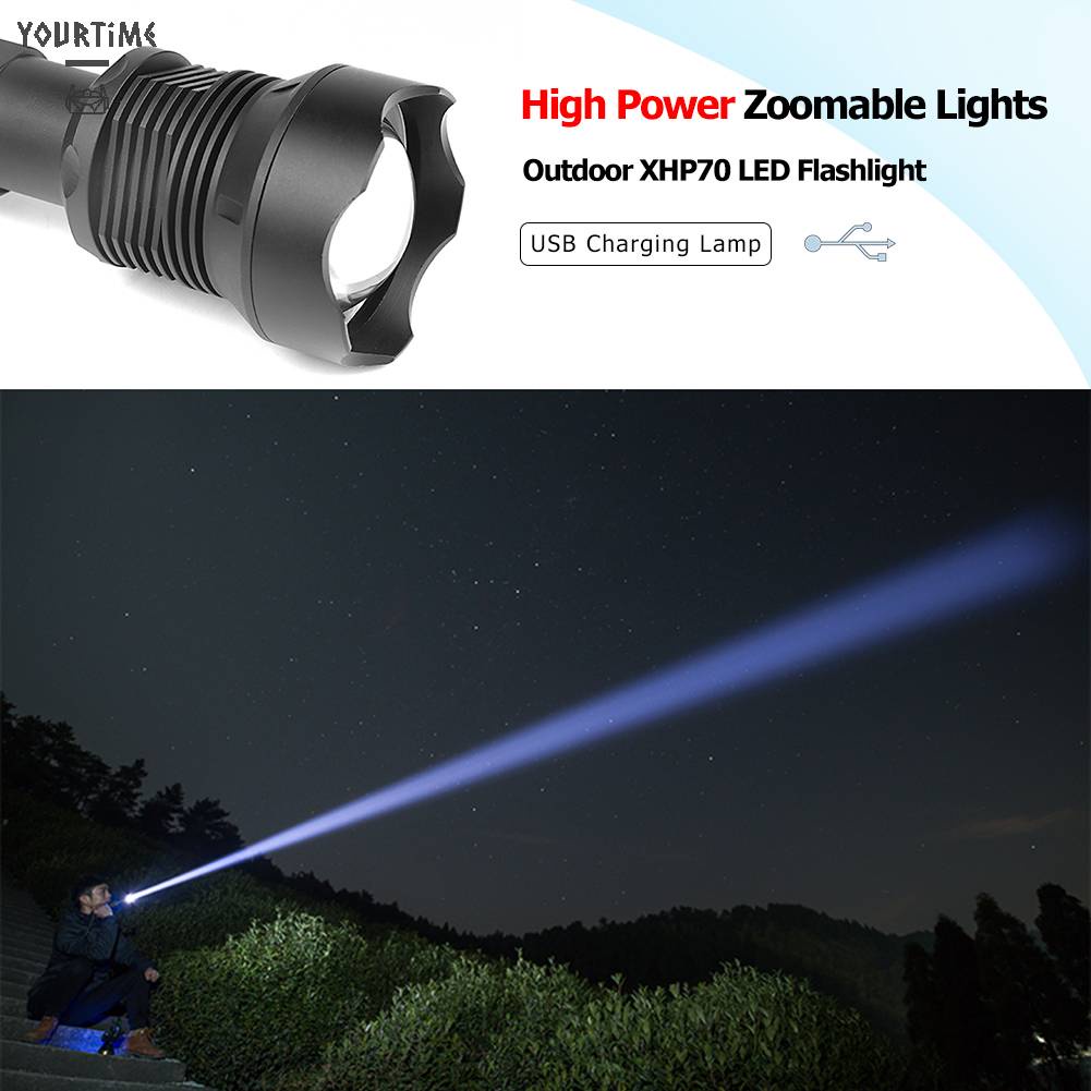 Đèn Pin XHP70 LED 3 Chế Độ 2000LM Chống Thấm Nước IPX4 Sạc USB Tiện Dụng