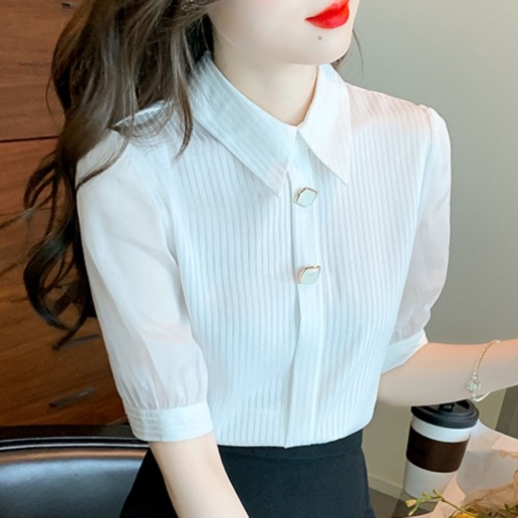 Áo Sơ Mi Chiffon Tay Lửng Phong Cách Hàn Quốc Thời Trang Mùa Hè 2023 Mới