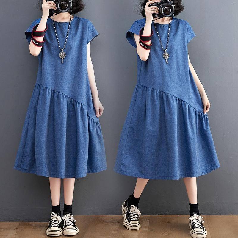 Đầm Denim Dáng Rộng Thoải Mái Phong Cách Thời Trang Mùa Hè Mới 2023 Có Size Lớn 45KG-100KG