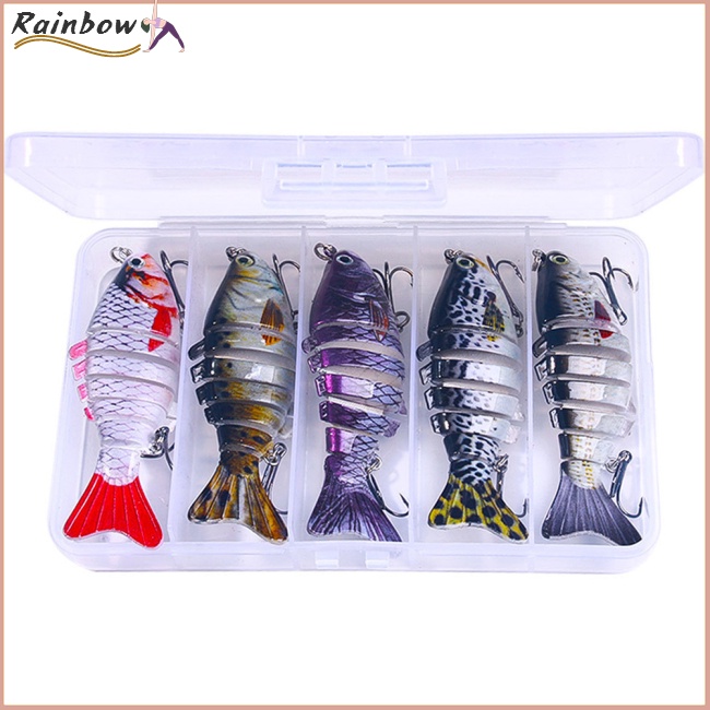 Set 5 Mồi Giả Nhử Cá 7 Khớp Nối Bằng Nhựa Gắn Kèm Móc Câu Tiện Dụng