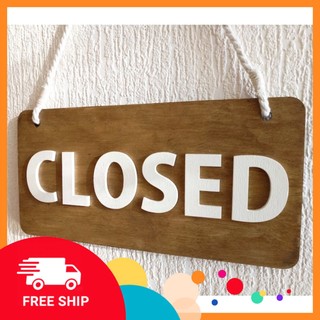 Bảng gỗ treo cửa 2 mặt open - close gỗ